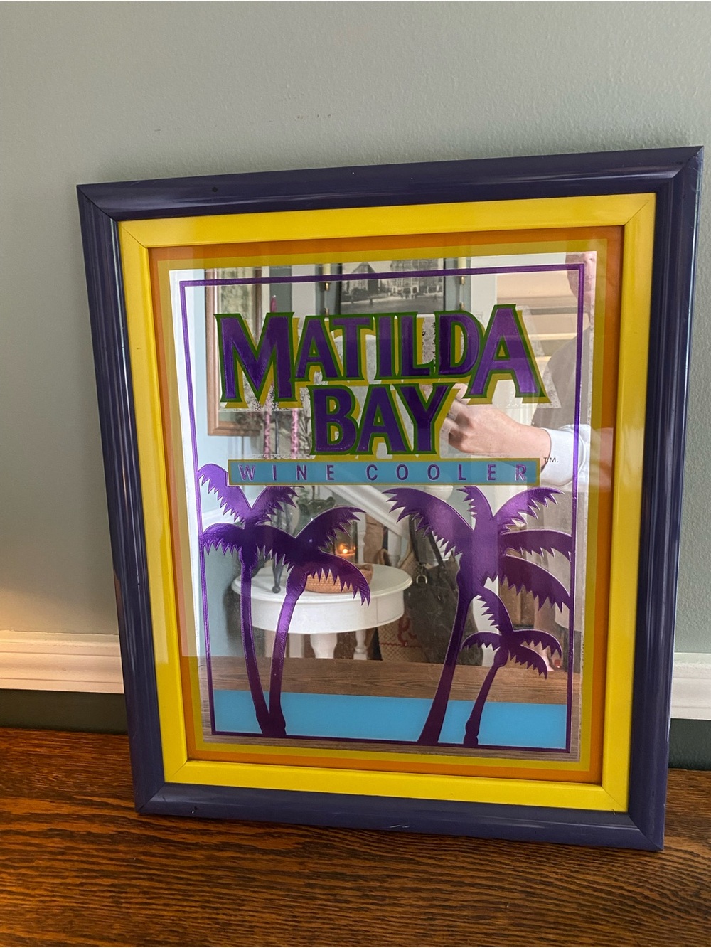 Vintage 1980s Matilda Bay Wine Cooler Framed Mirror Sign Purple Yellow Bar Sign
